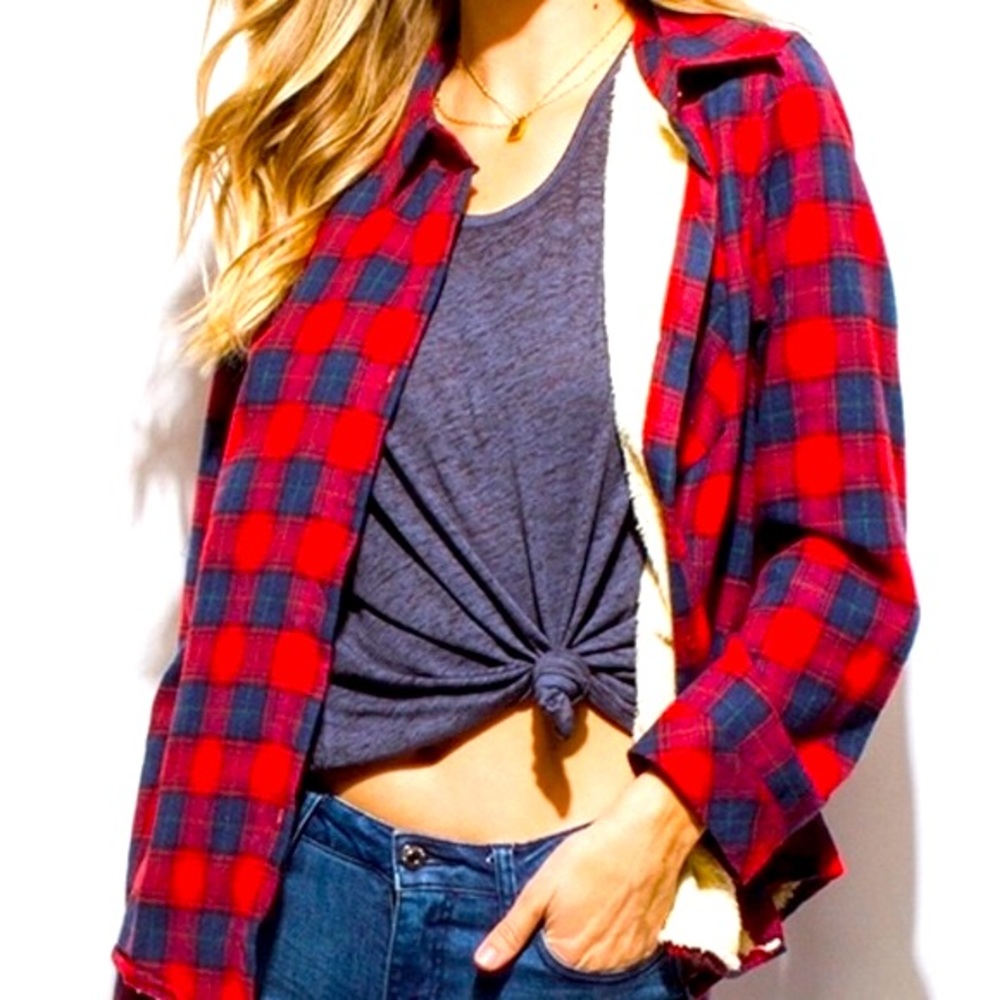 Red & Blue Soft Fleece Lined Plaid Button Down